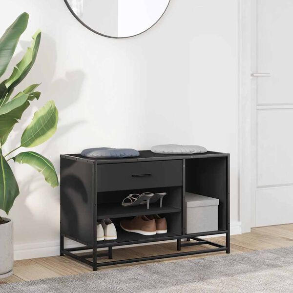 vidaXL Shoe Bench Black Engineered wood, Metal Medium Shoe Bench