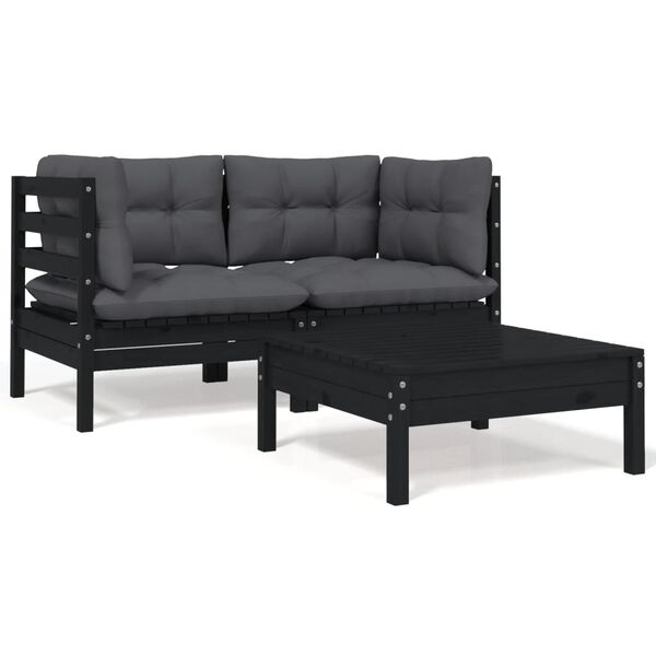 vidaXL Garden Lounge Set 3 Piece Black, Anthracite