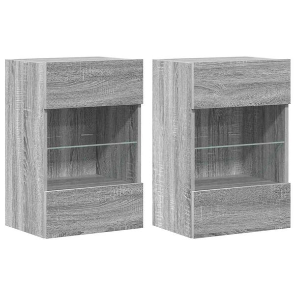 vidaXL Wall Cabinets with LED Lights for TV 2 pcs Gray Sonoma 15.7"x11.8"x23.8"