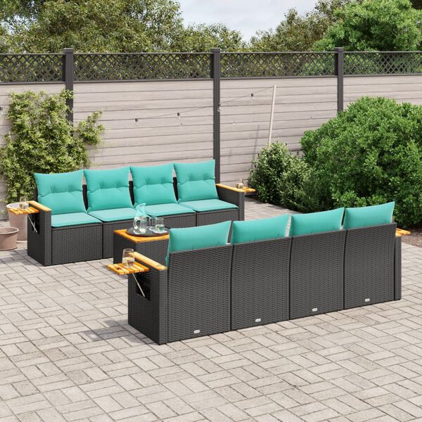 vidaXL 9 Piece Patio Sofa Set with Cushions Black Poly Rattan (US only)