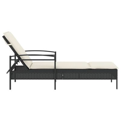 Side view of a modular outdoor chaise lounge with cream cushions