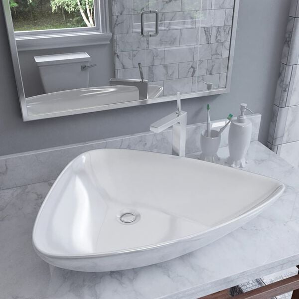 vidaXL Basin Ceramic White Triangle 25.4"x17.9"x4.5"