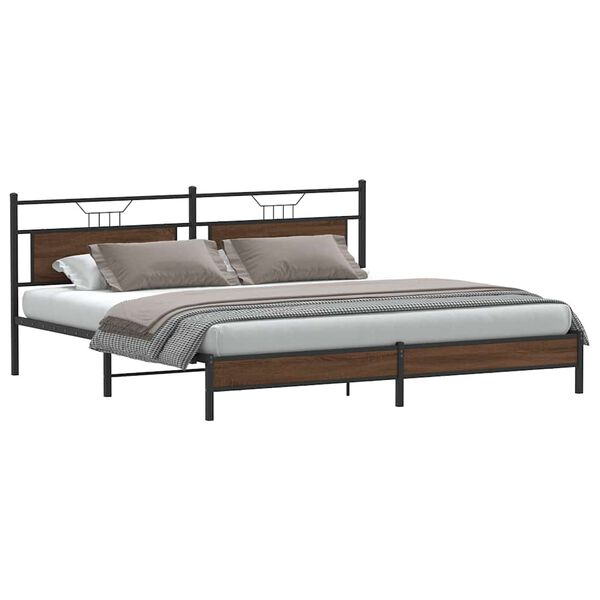 vidaXL Bed Frame Brown oak Steel, engineered wood 79 x 79 in double bed