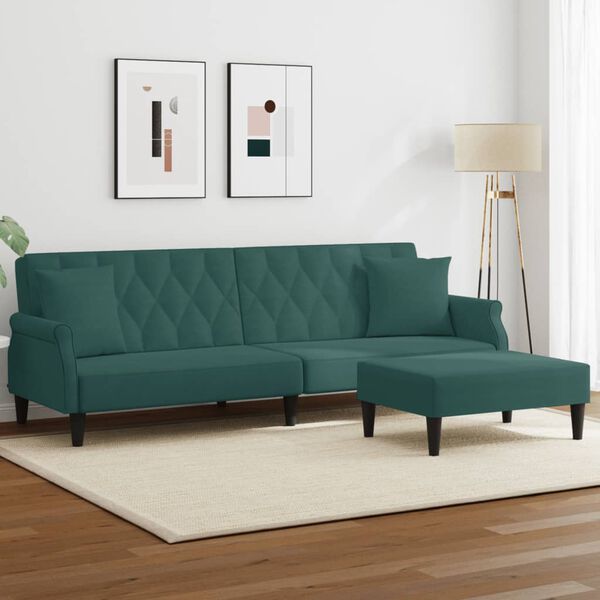 vidaXL Sofa Bed Dark Green Velvet, Plywood Medium Convertible