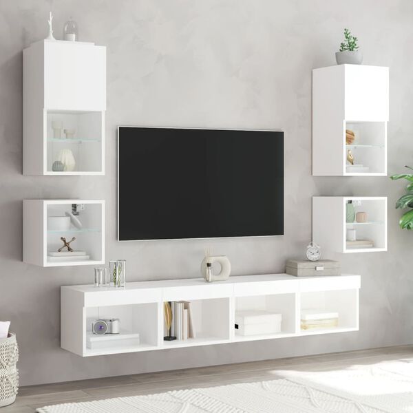 vidaXL TV Wall Unit Set of 8 White Engineered wood, glass Multiple sizes