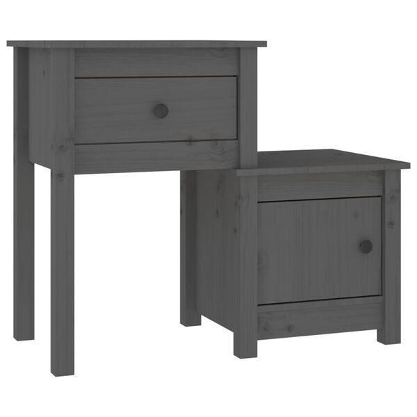 vidaXL Bedside Cabinet Set of 2 Grey Solid Pine Wood Standard