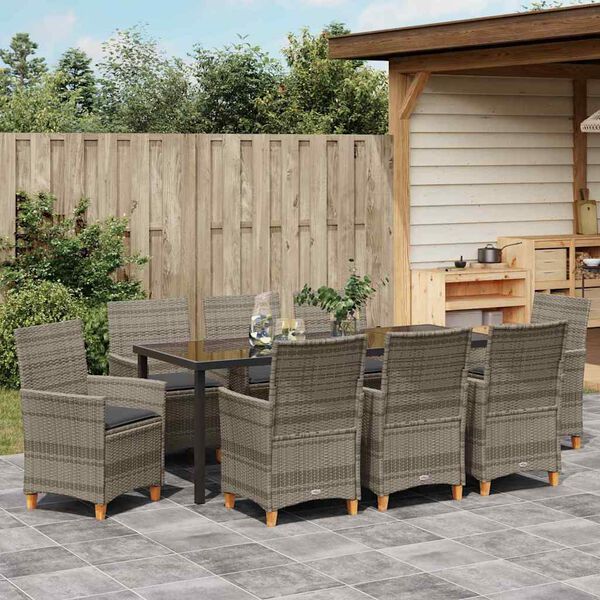 vidaXL Garden Dining Set 9 pcs Gray poly rattan