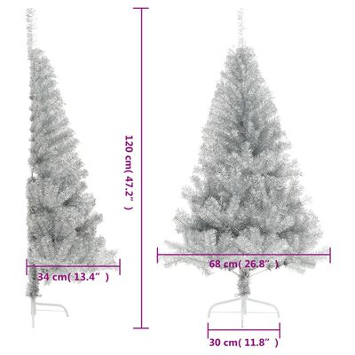 vidaXL Artificial Half Christmas Tree with Stand Silver 4 ft PET
