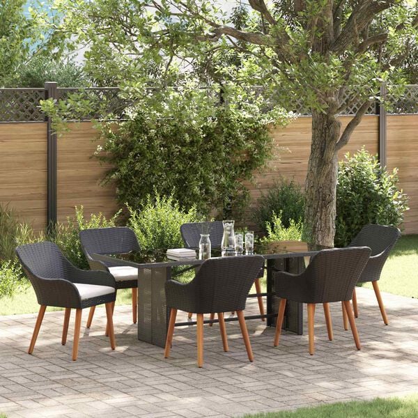 vidaXL Garden Dining Set with Cushion 7 pcs Black poly rattan