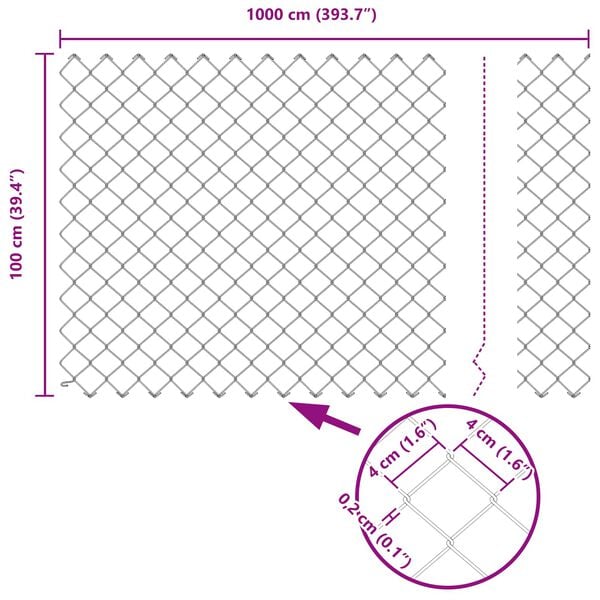 vidaXL Chain Link Fence Silver 393.7"x 39.4" Galvanized steel