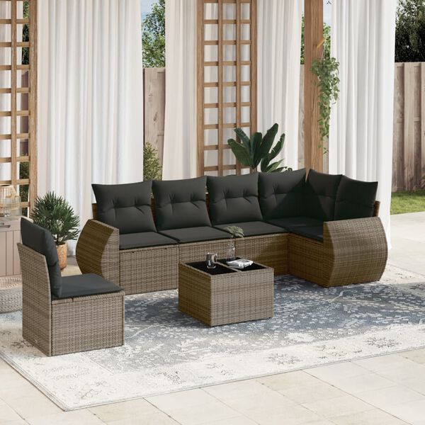 vidaXL Garden Sofa Set Grey PE rattan 7 Piece Modular Garden Sofa Set