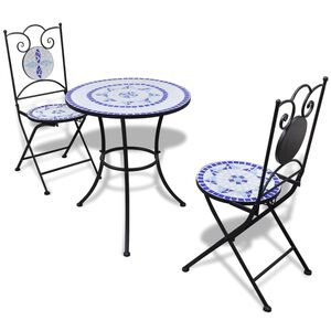 vidaXL Patio Furniture Blue and White Powder-coated iron and ceramic tile