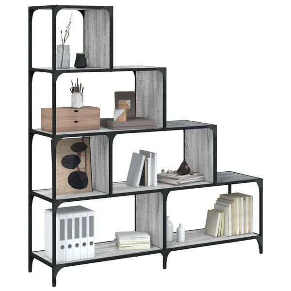 vidaXL Bookcase Grey Sonoma Engineered Wood, Powder-Coated Steel Medium