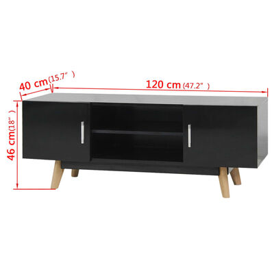 vidaXL High Gloss TV Cabinet Black 47.2"x15.7"x18" MDF