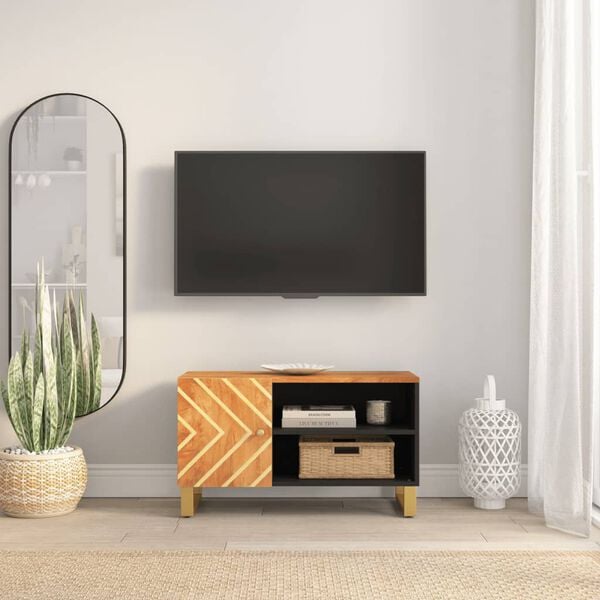 vidaXL TV Cabinet Brown and Black Solid Mango Wood, MDF, Iron Medium