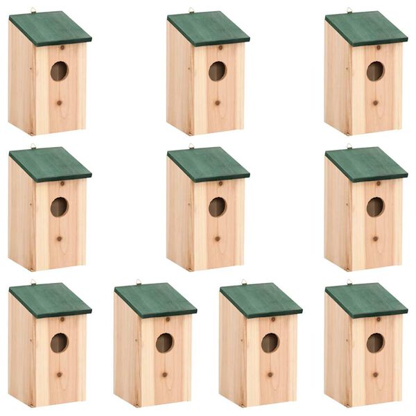 vidaXL Bird House Set of 10 Wood Solid Firwood Small Hanging mounting