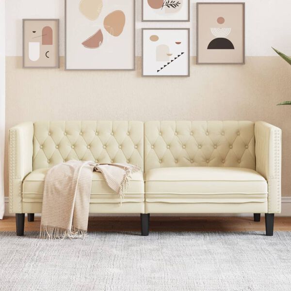 vidaXL Chesterfield Sofa Cream Faux leather, plywood, solid wood 2-Seater