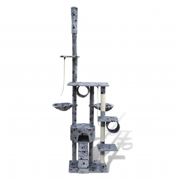 Cat Tree Scratching Post 87" - 94" 1 Condo Gray with Paw Prints