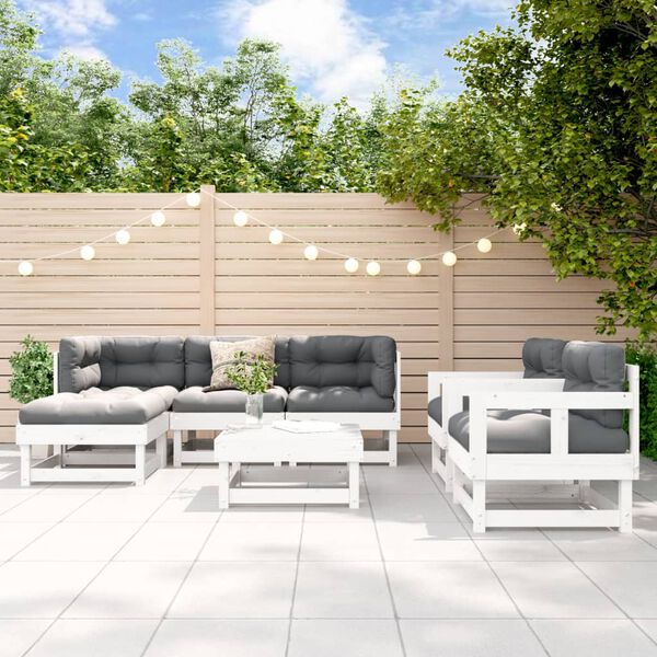 vidaXL Garden Lounge Set White Solid Pine Wood Medium Modular