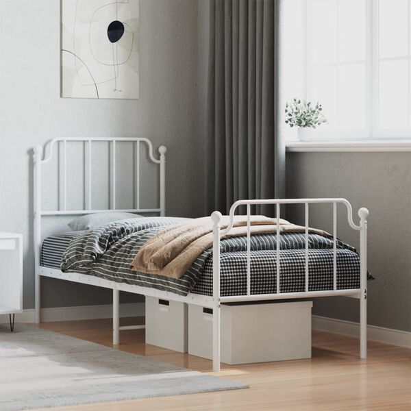 vidaXL Bed Frame White Powder-Coated Steel Small Single Bed Frame