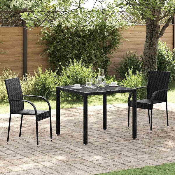 vidaXL Dining Chair Set of 2 Black PE rattan and powder-coated steel