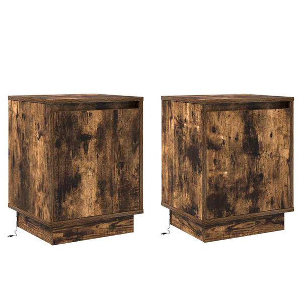 vidaXL Bedside Cabinet with 2 pcs Smoked Oak 39 x 34.5 x 50 cm