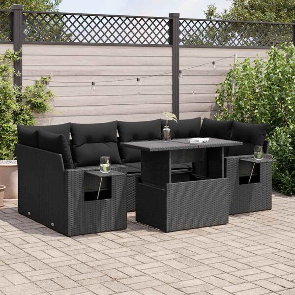vidaXL Garden Sofa Set Black Poly Rattan, Powder-Coated Steel Large