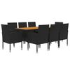 vidaXL Outdoor Dining Set Black PE rattan, steel, solid acacia wood, foam