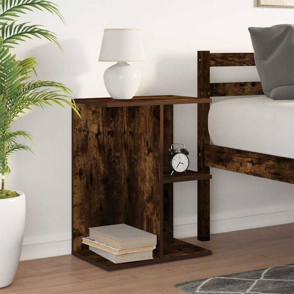 vidaXL Bedside Table Smoked Oak Engineered Wood Medium Bedside Table