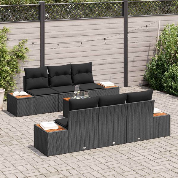 vidaXL Garden Sofa Set with Cushion 7 pcs Black Poly rattan