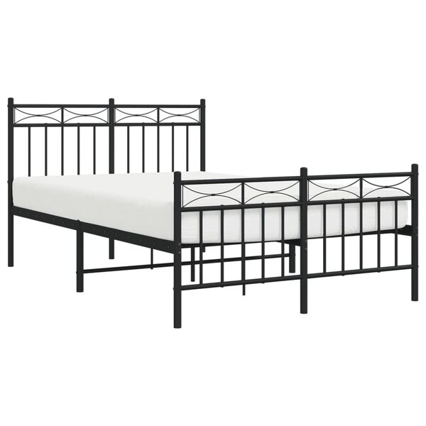 vidaXL Bed Frame Black Powder-coated steel Small Double Bed Frame
