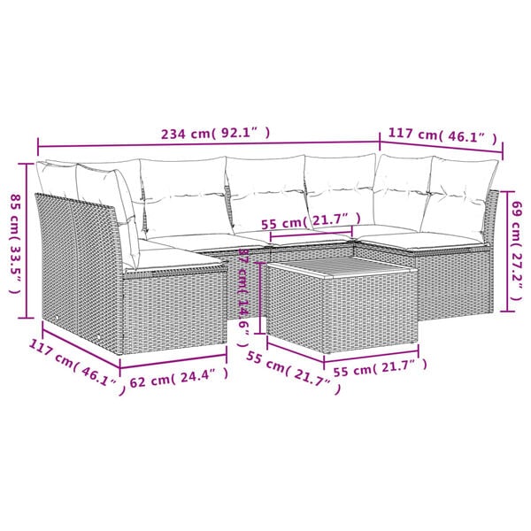 vidaXL Garden Sofa Set Beige PE rattan Large Adjustable Armrests