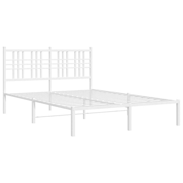 vidaXL Bed Frame White Powder-Coated Steel Double Bed Frame