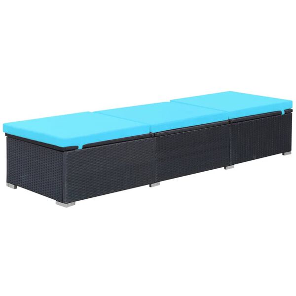 vidaXL Sunlounger Black and Blue PE Rattan, Powder-Coated Steel, Polyester