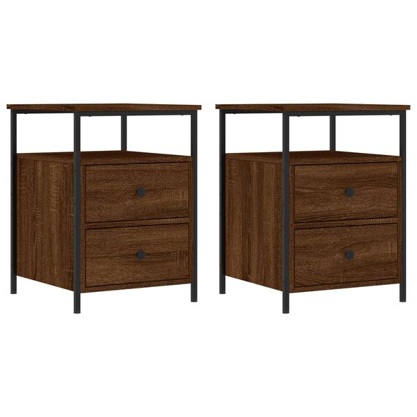 vidaXL Bedside Cabinet Set of 2 Brown Oak Engineered Wood, Iron Compact