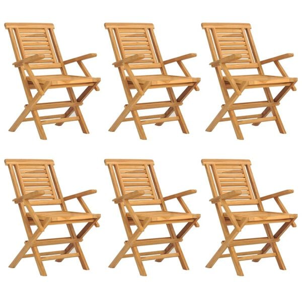 vidaXL Folding Garden Chair Set of 6 Teak Solid teak wood Standard