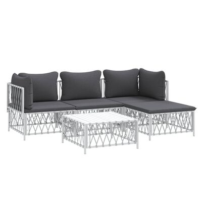 vidaXL 5 Piece Patio Lounge Set with Cushions White Steel