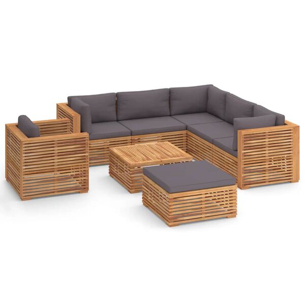 vidaXL 8 Piece Patio Lounge Set with Dark Gray Cushion Solid Teak Wood