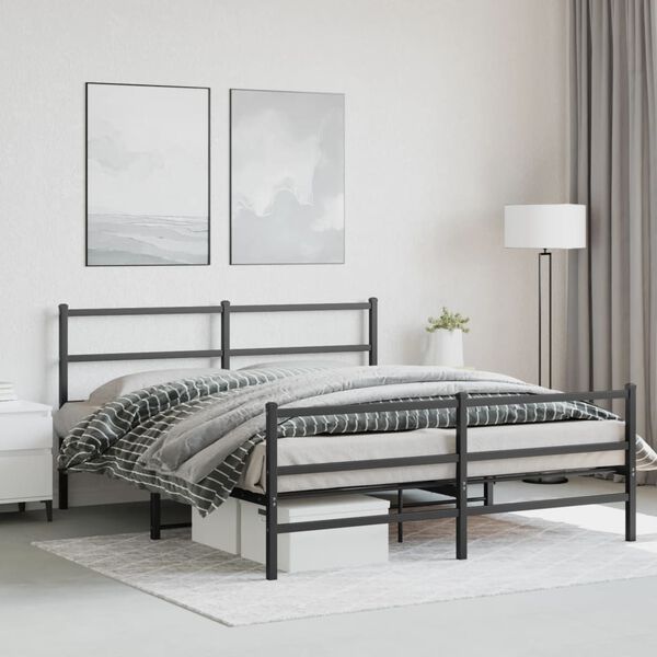 vidaXL Metal Bed Frame without Mattress with Footboard&nbsp;Black 63"x78.7"