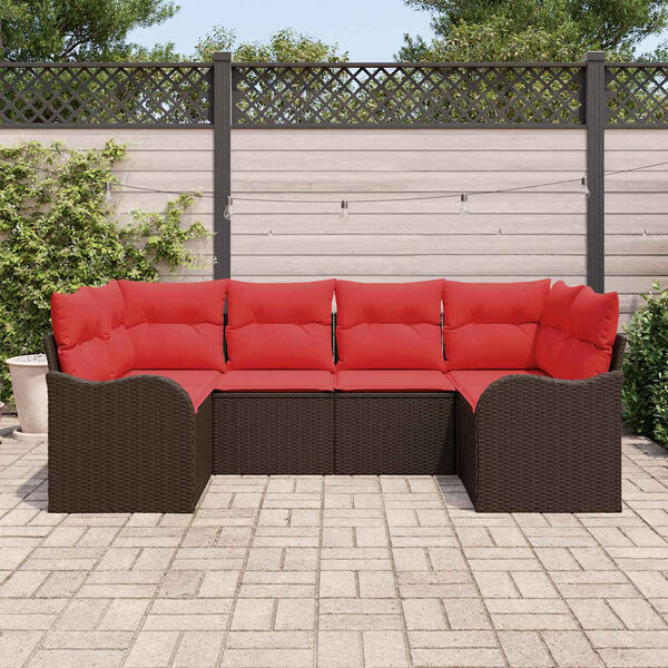 vidaXL Sofa Set with Cushion 6 pcs Brown Synthetic: Poly Rattan