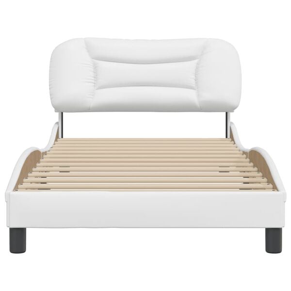 vidaXL Bed Frame White Faux leather, metal, solid pine wood, plywood Twin