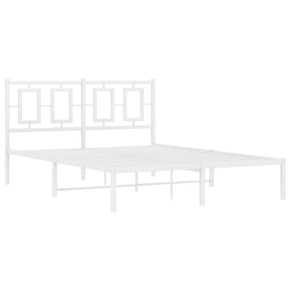 vidaXL Bed Frame White Powder-Coated Steel Full Bed Frame Rectangular