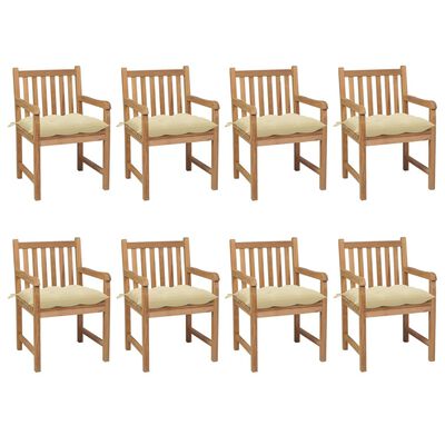 vidaXL Patio Chairs 8 pcs with Cream White Cushions Solid Teak Wood
