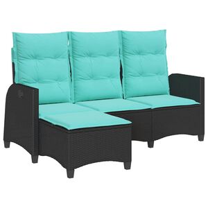 vidaXL Reclining Patio Sofa with Cushions L-shaped Black Poly Rattan