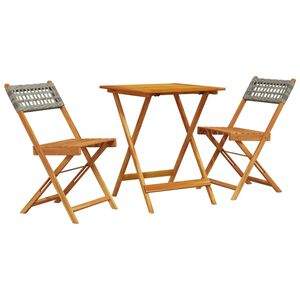 vidaXL Bistro Set Gray Solid acacia wood with oil finish, PE rattan Medium