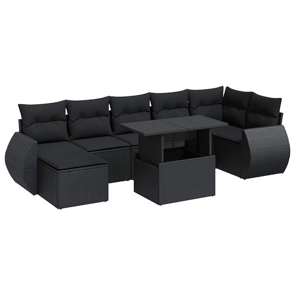 vidaXL Garden Sofa Set Black PE Rattan, Powder-Coated Steel, Tempered Glass