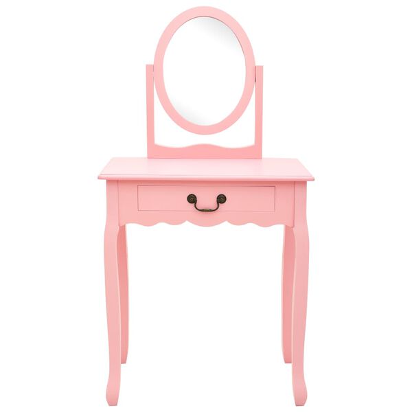 vidaXL Dressing Table with Stool Pink 25.6x14.2x50.4" Paulownia Wood MDF