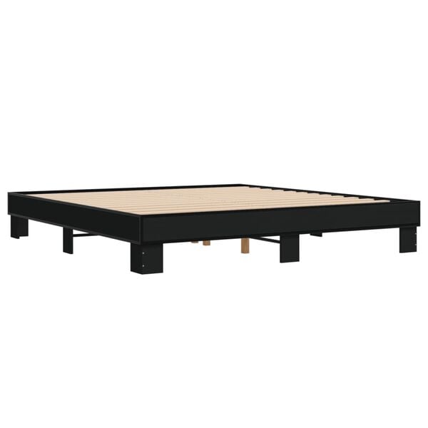 vidaXL Bed Frame Black Engineered wood, metal Double Bed