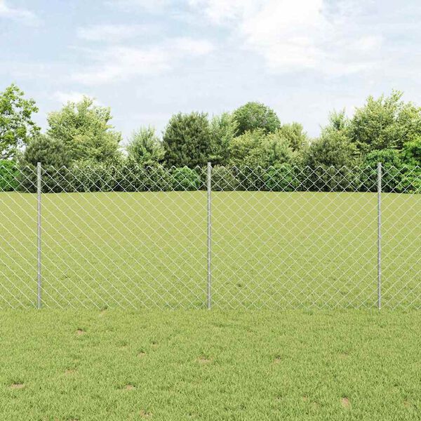 vidaXL Fence with Post Silver 3.28 x 32.81 ft Steel
