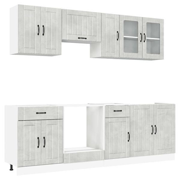 vidaXL Kitchen Cabinet Set Concrete grey Engineered wood and glass Large